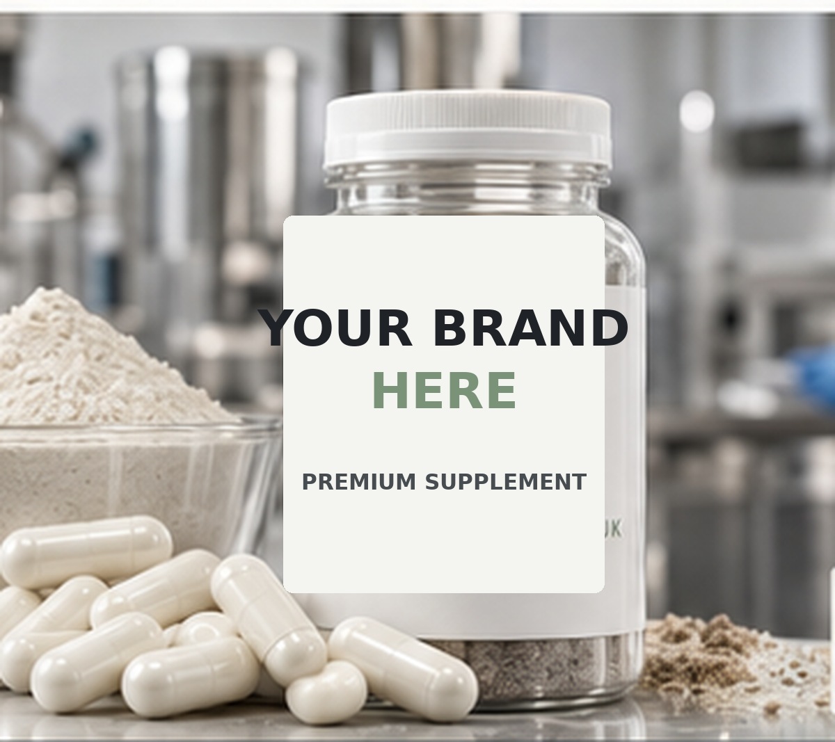 Illustrative staged private label supplement product scene